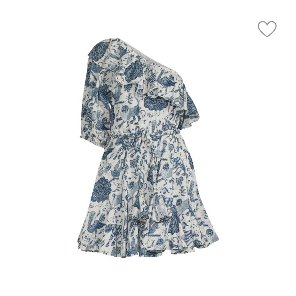 One-Shoulder Blue and White Floral Dress